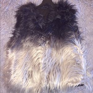 NWT Ombré Fur Vest Black and Grey/Silver